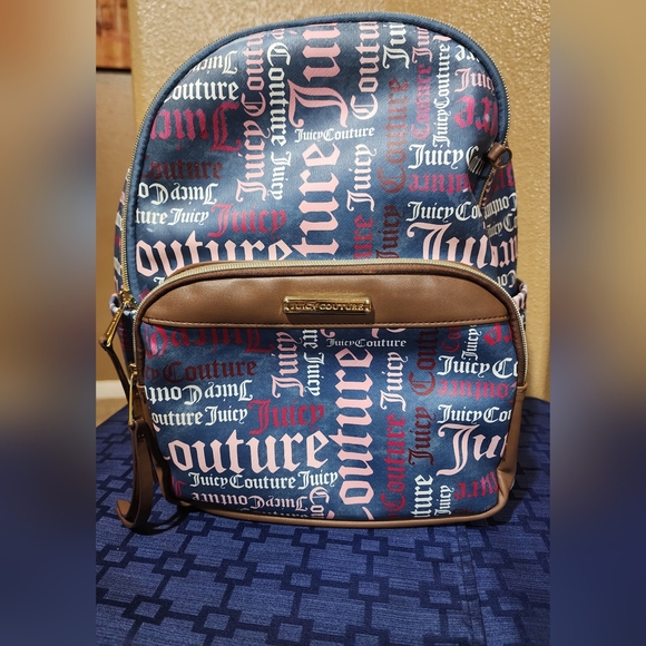 Juicy Couture Handbags - Juicy Couture Faded Navy, Pink & White Logo Print Backpack